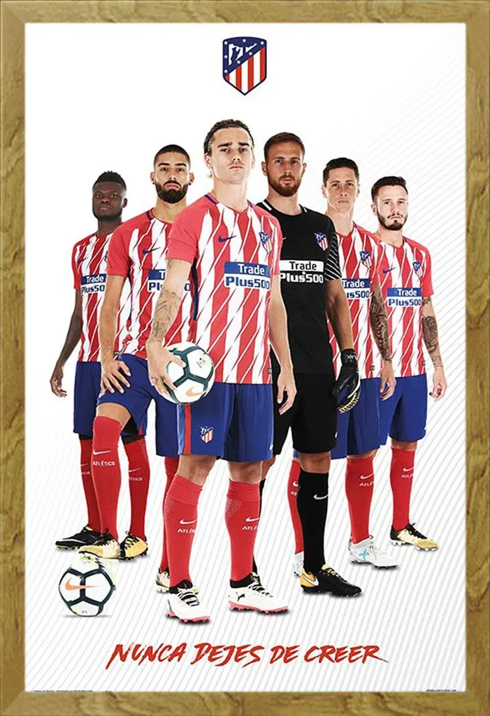 Affiche Encadrée Atletico Madrid 2018 Cadre en Bois MDF Chêne 61x91