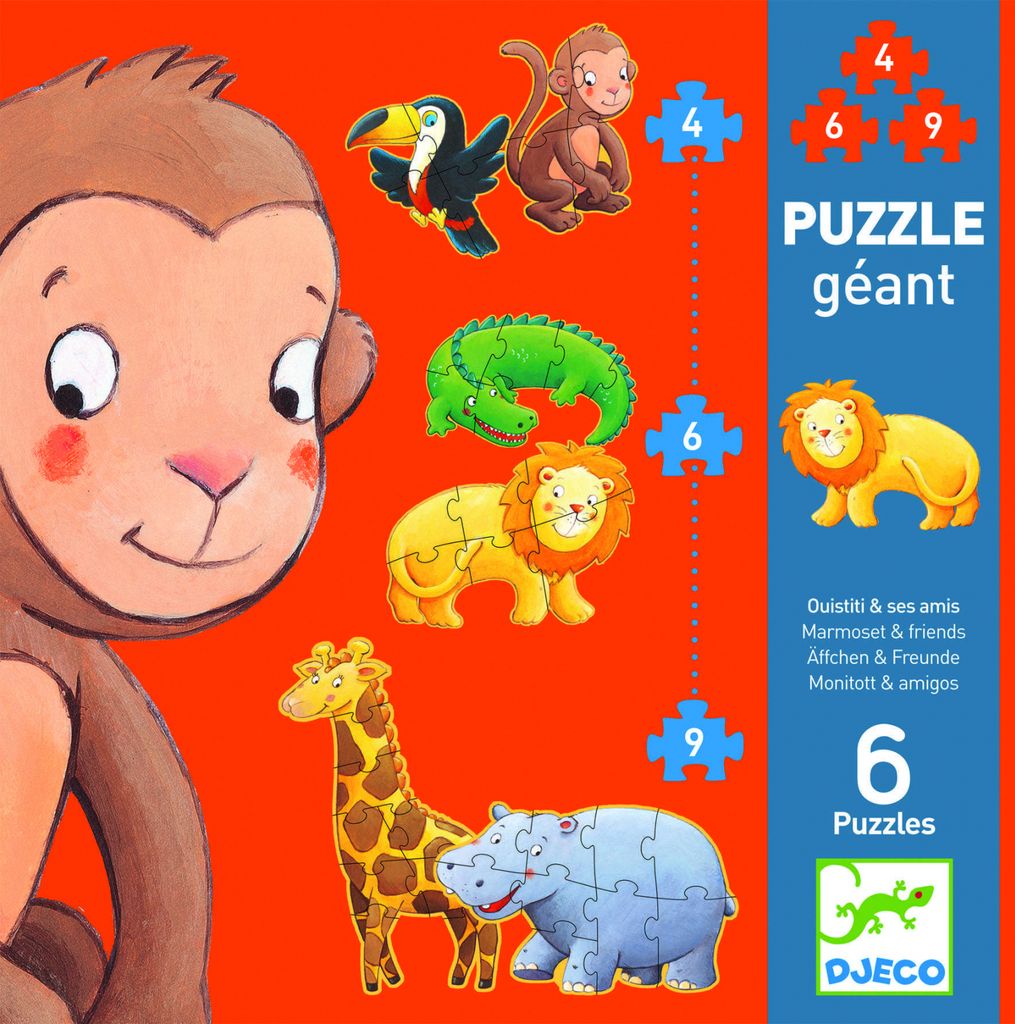 Djeco-Riesenpuzzle: Dschungeltiere - 4,6,9 Teile