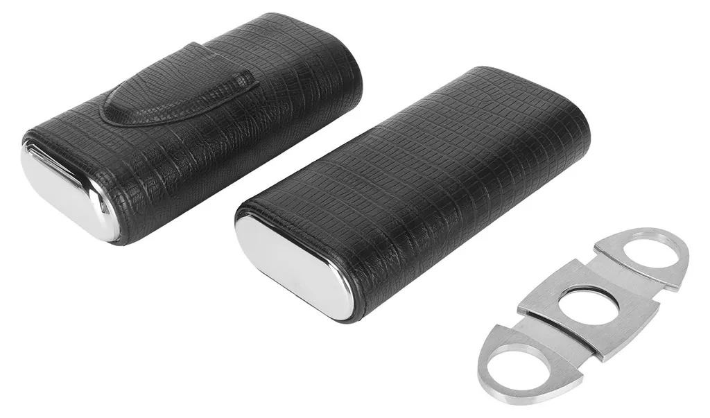 Boîte à cigares portable 3 unités avec doublure cèdre et cuir souple noir