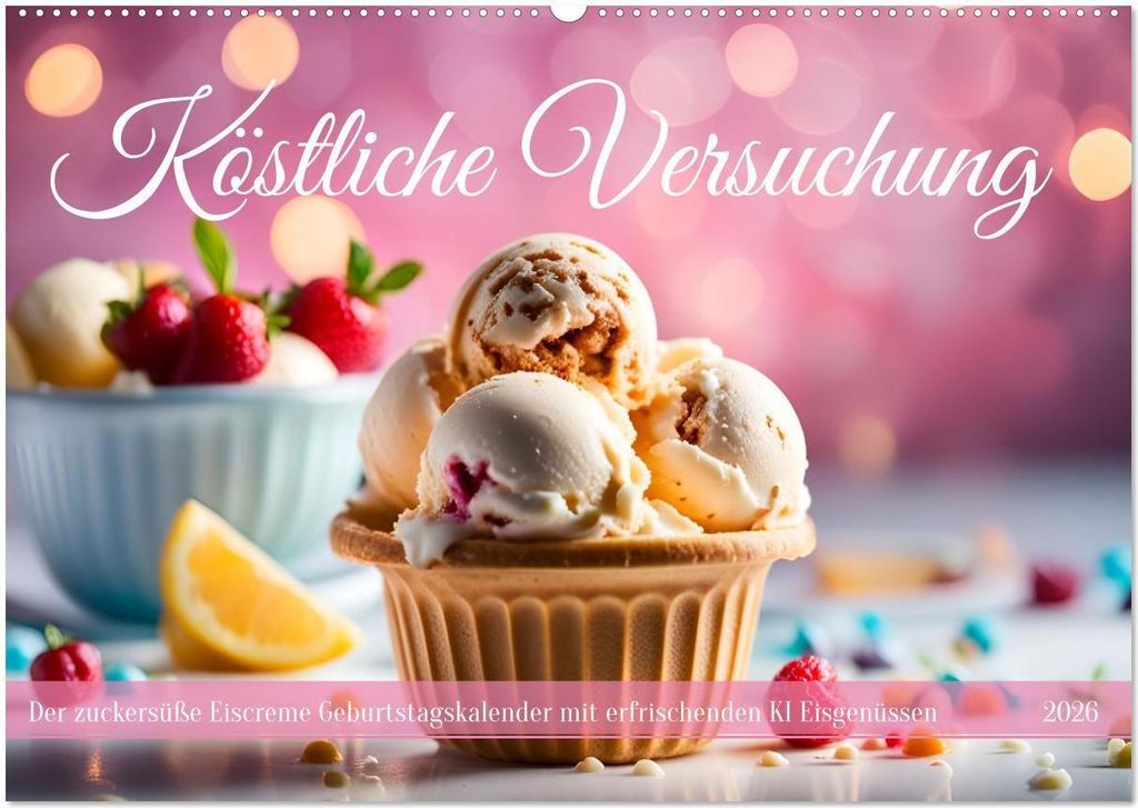 Köstliche Versuchung - Der zuckersüße Eiscreme Geburtstagskalender mit erfrischenden KI Eisgenüssen (Wandkalender 2026 DIN A2 quer), CALVENDO M...