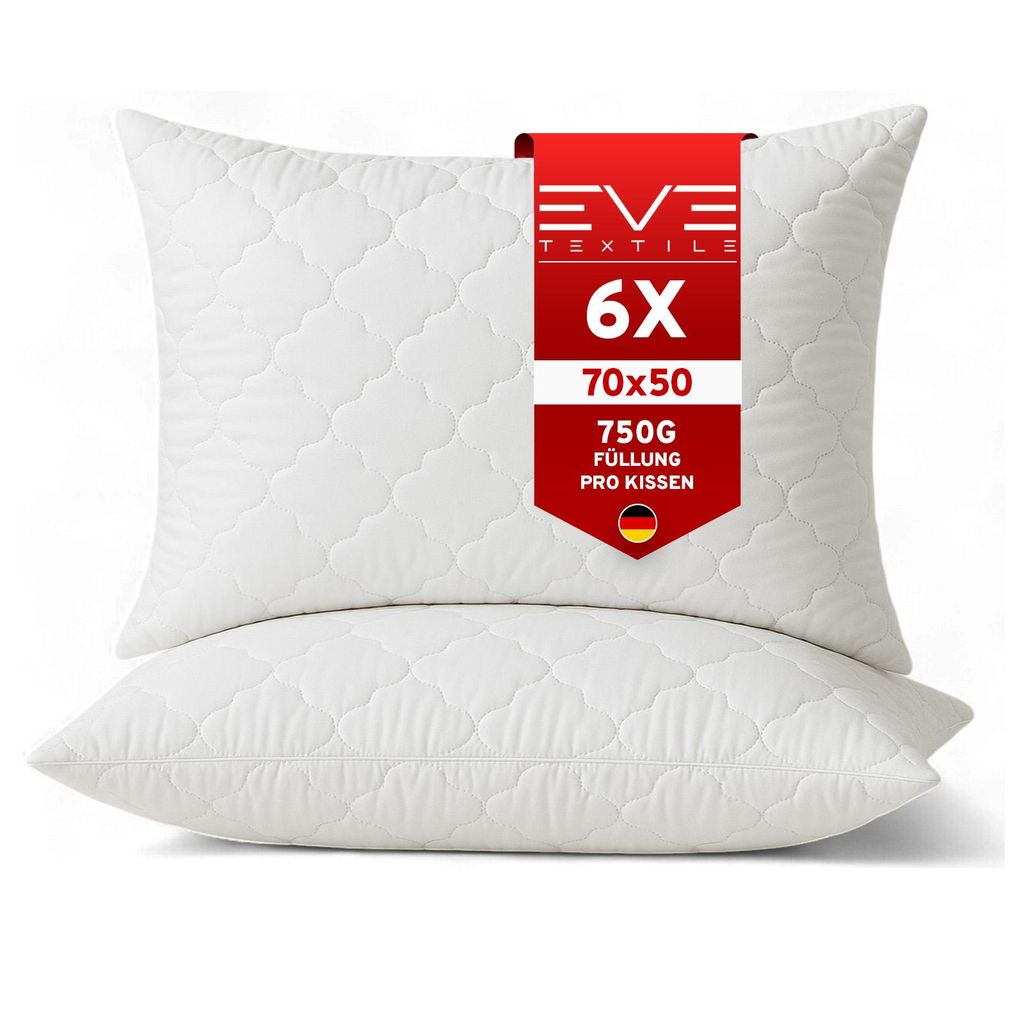 EVE Textile Kopfkissen 6er Set 50x70 cm Bis 60° Waschbar Steppkissen Schlaf-Kissen mit abnehmbarem Bezug & hochwertiger Kissenfüllung Bett oder...