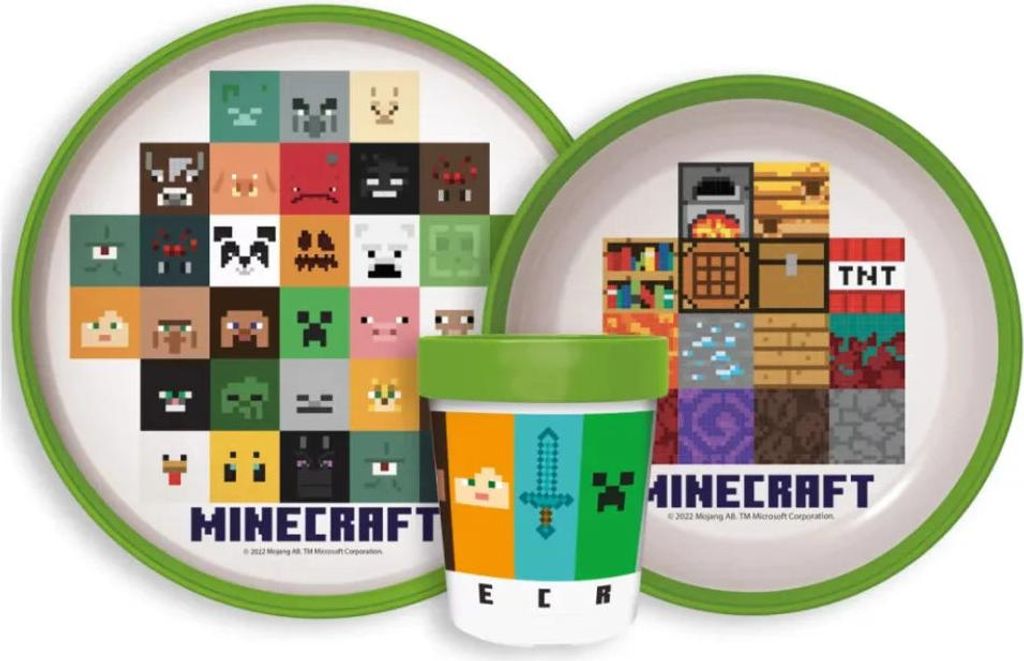 Gamer Minecraft Kinder antirutsch Geschirr-Set 3 teilig Becher Teller Schüssel