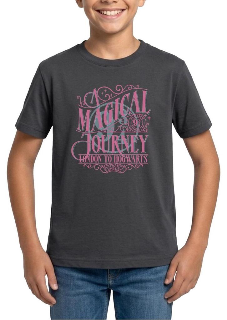Spreadshirt Harry Potter Gleis 9¾ Design In Rosa & Blau Teenager T-Shirt, 134/146 (9-11 Jahre), Dunkelgrau