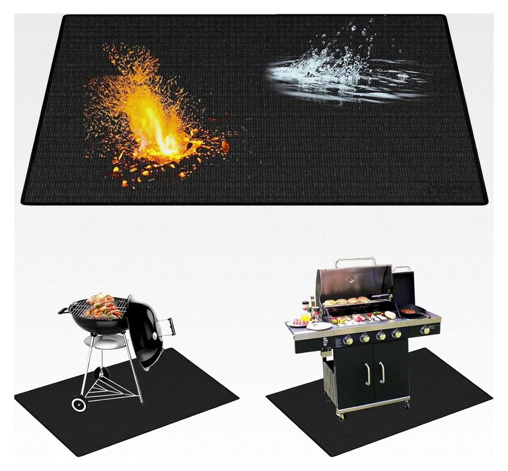 Grillmatte Bodenschutz, 120 x 150 cm feuerfeste Unterlage, 3-Schicht Feuerschutzmatte aus Silikon-Glasfaser für Gas- und Holzkohlegrills