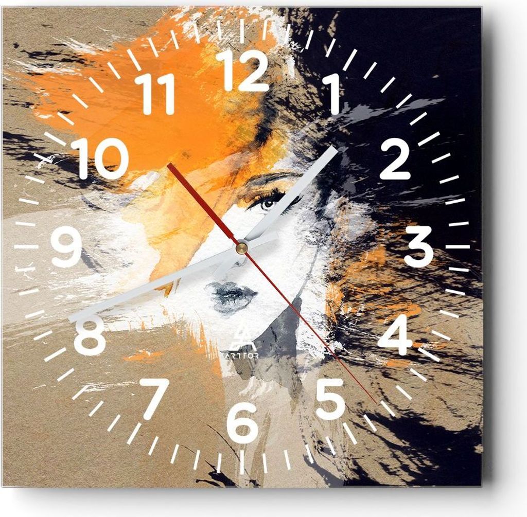 Wanduhr - Quadrat - Glasuhr - Abstraktion Frau - 30x30cm - Schleichendes Uhrwerk - Lautlos - zum Aufhängen bereit - Dekoration Modern - Wanddekora...
