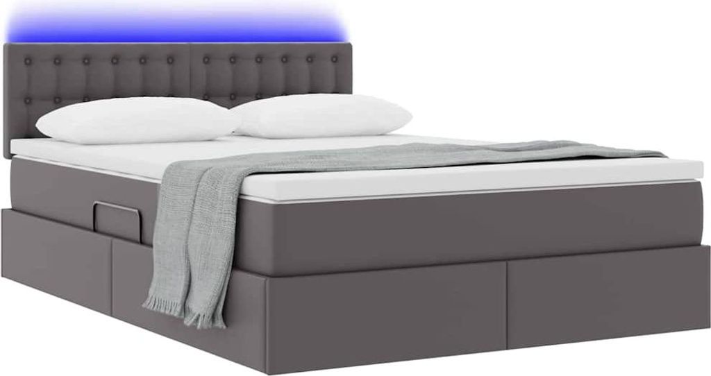 SYFAX Bett mit LED-Lichtleisten mit Kopfteil Grau 140 x 200 cm PVC
