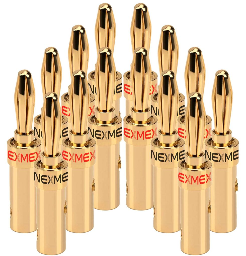 NEXMEX Bananenstecker 4mm schraubbar 14x Stecker vergoldet für Lautsprecherkabel
