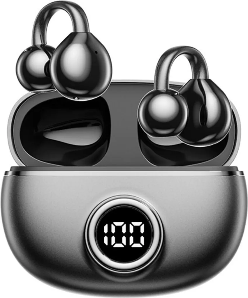 INF Kabellose Knochenschall Kopfhörer mit Digitalanzeige, Open-Ear Design Schwarz