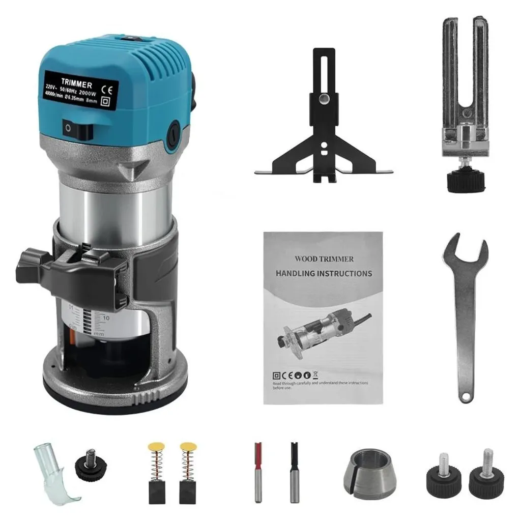 Fraiseuse bois 2000 W bleue performante à 6 vitesses pour bricolage
