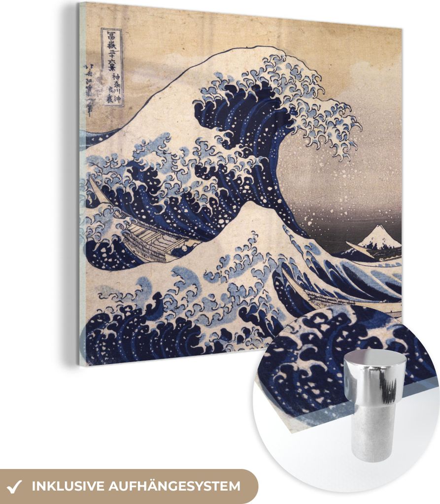 MuchoWow Glasbilder - Bilder auf Wandbild - Foto auf Glas Die große Kluft von Kanagawa - Gemälde von Katsushika Hokusai 20x20 cm Wanddekoration a...