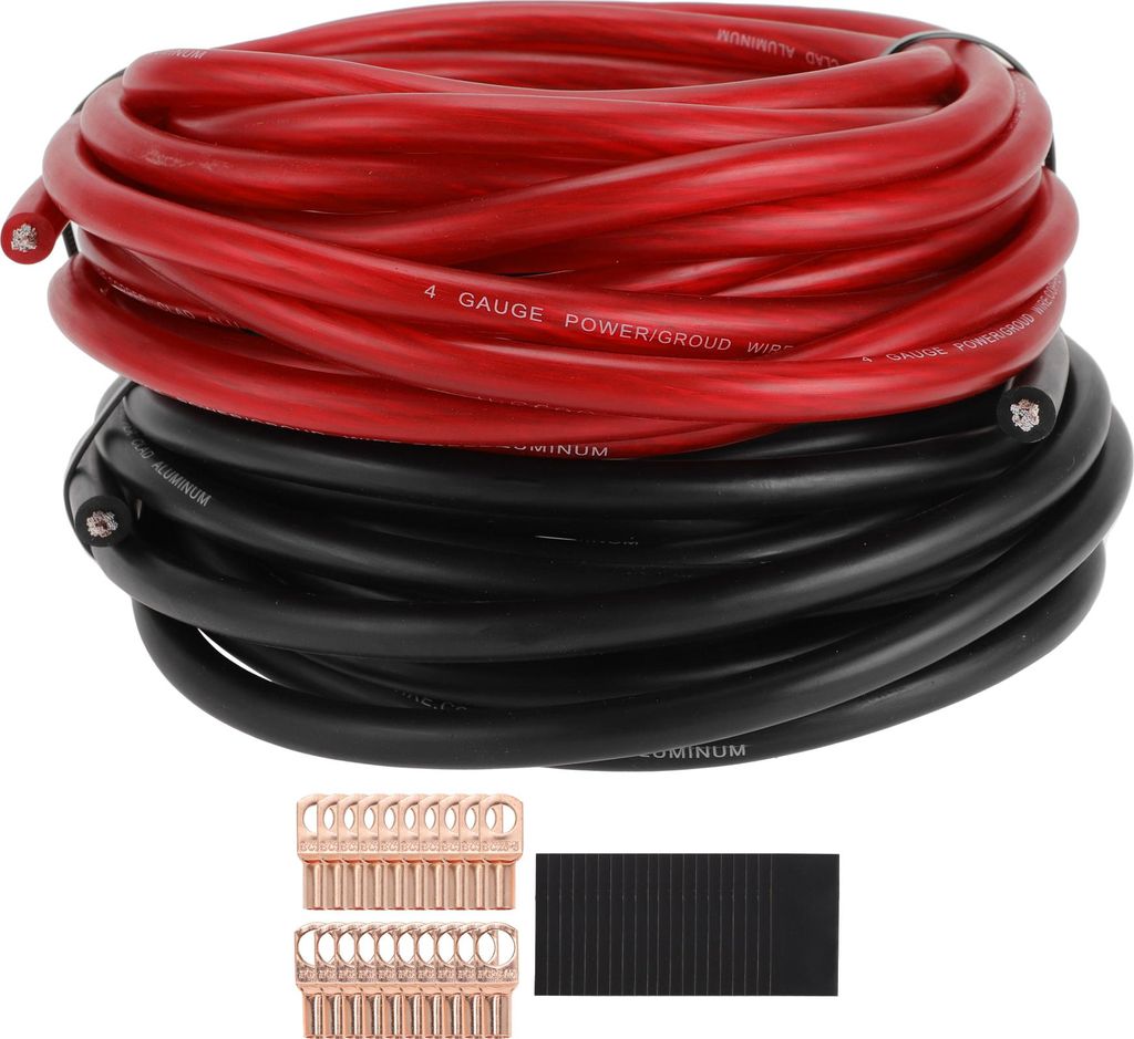 Universal Ground Wire Power Wire 25FT Fully Insulated& Soft Touch Jacket CCA Black,Red 1 Set 4 GAUGE