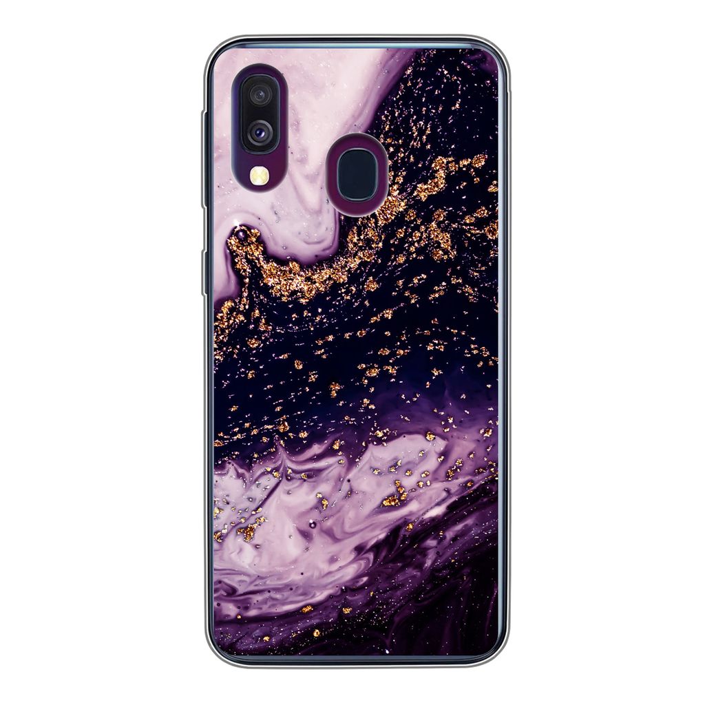 MuchoWow Handyhülle Schutzhülle Hülle für Samsung Galaxy A40 Marmor - Gold - Naturstein Silikon Softcase Handy Hülle - Handy-Tasche