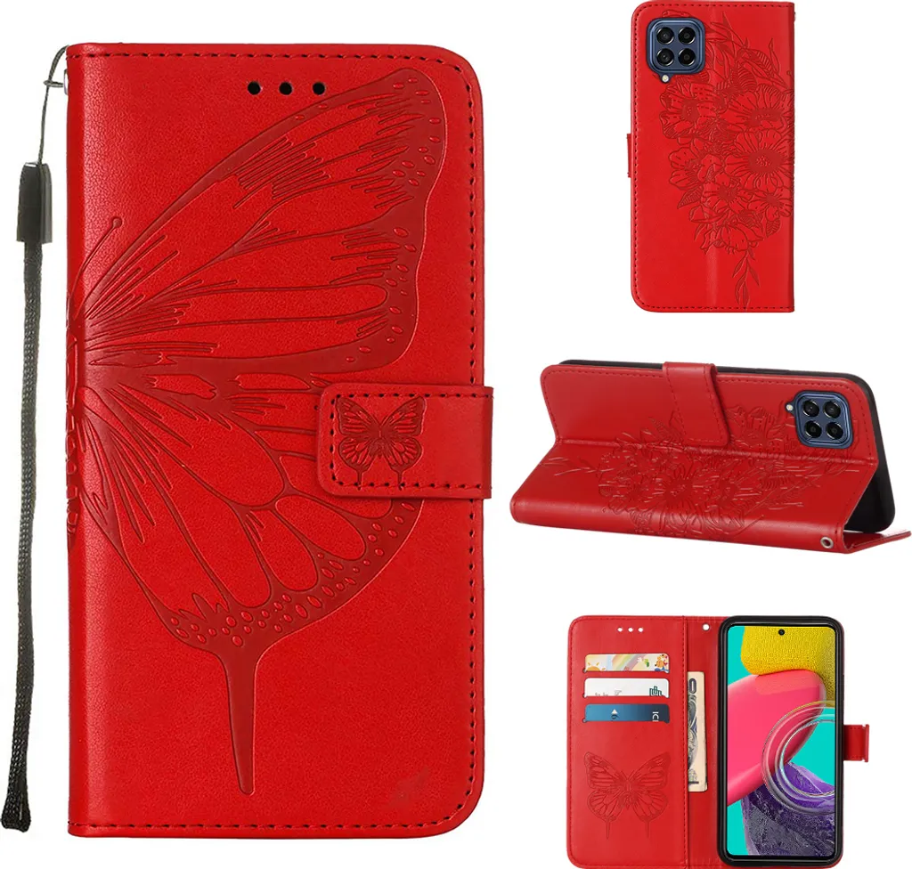 Custodia Antiurto Samsung Galaxy M53 5G - Pelle e TPU Rosso
