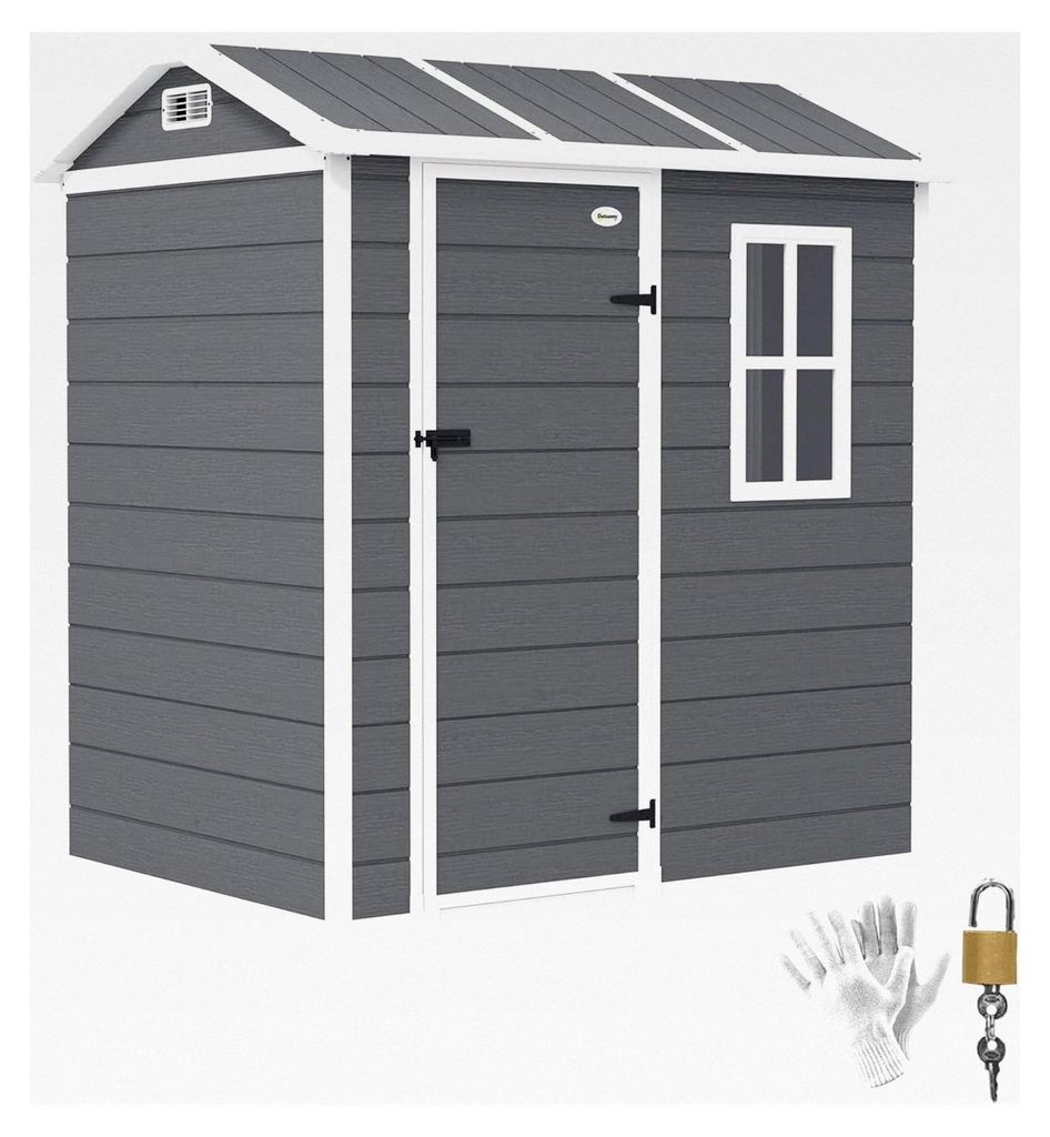 Gerätehaus aus Kunststoff 2,1m² 186 x 130 x 199 cm mit Satteldach, Boden, Fenster, abschließbarer Tür, wetterfest für den Garten