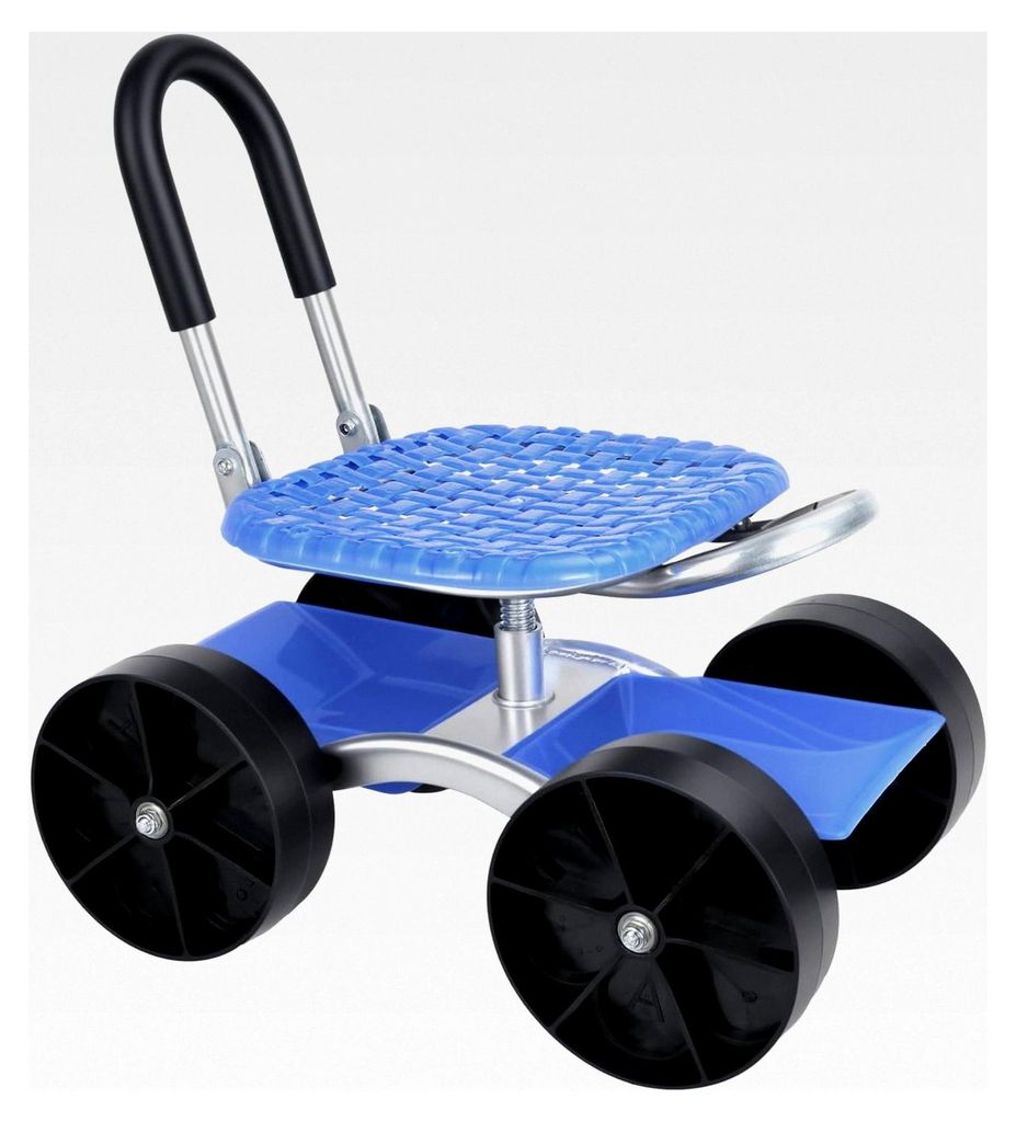 Gartenhocker mit Rollen, 360° drehbarer Gartensitz, höhenverstellbar, aus verzinktem Stahl mit Stauraum bis 150 kg, mobiler Gartenhocker für Gar...