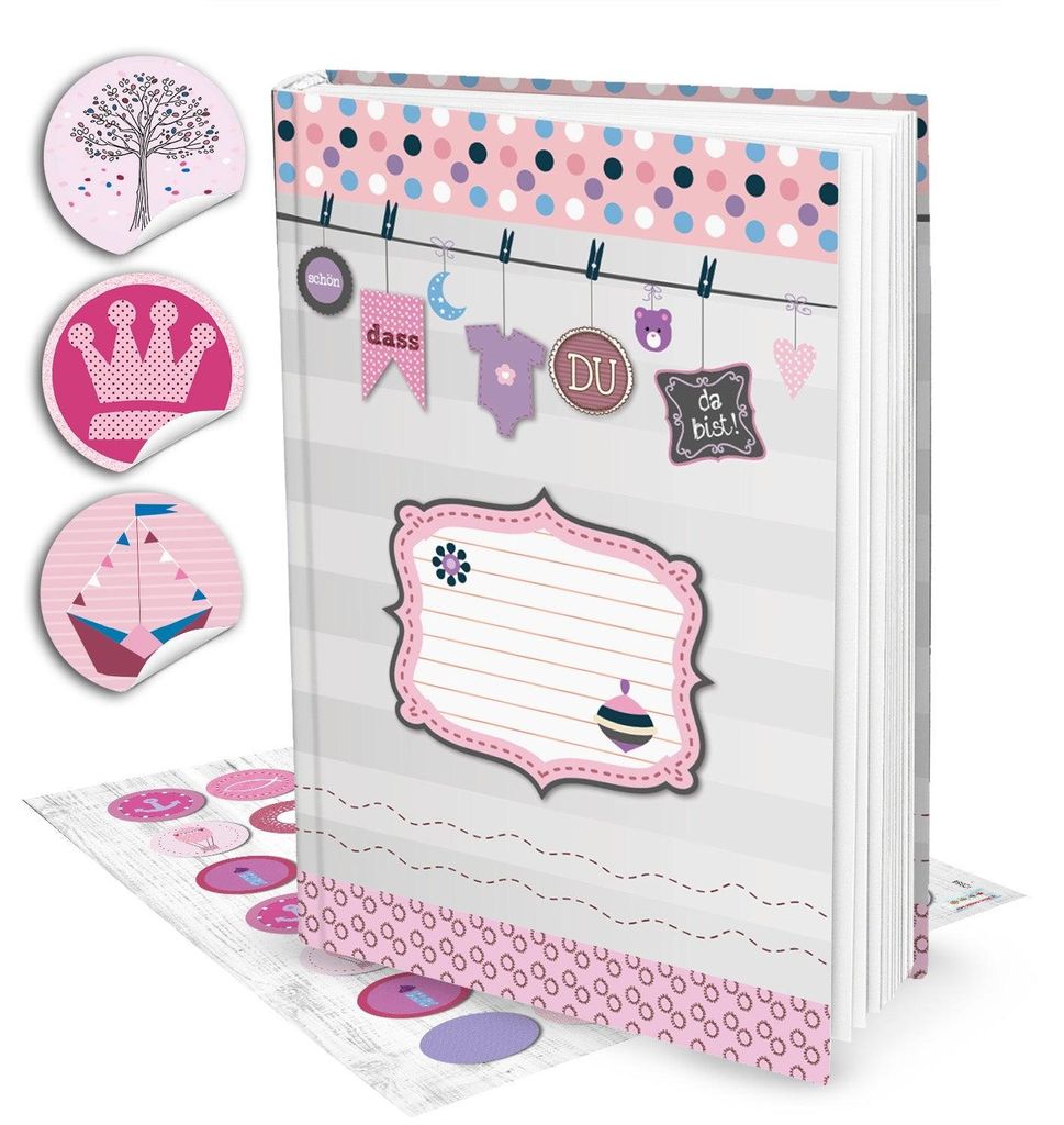 Babytagebuch DIN A4 rosa pink Blankobuch + 35 Aufkleber