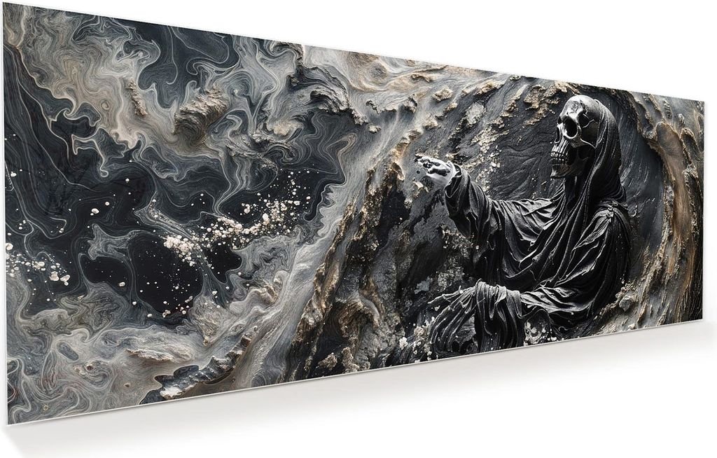 Glasbild 100x40cm in XXL für Wohnzimmer, Schlafzimmer Motiv Skelett in Wellen
