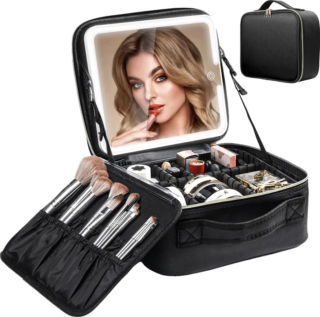 Trousse à maquillage avec miroir et séparateurs réglables coloris noir