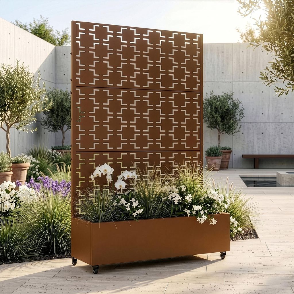 Cloison « Aaskis » avec jardinière à roulettes en acier, Image du produit 