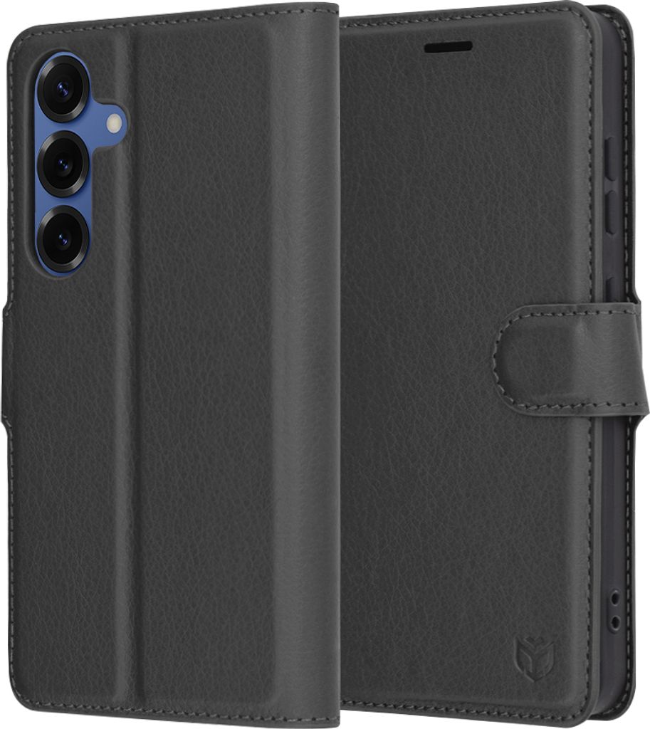 Techsuit Leder Folio Book Wallet Klapphülle für Samsung Galaxy S25 - Schwarz