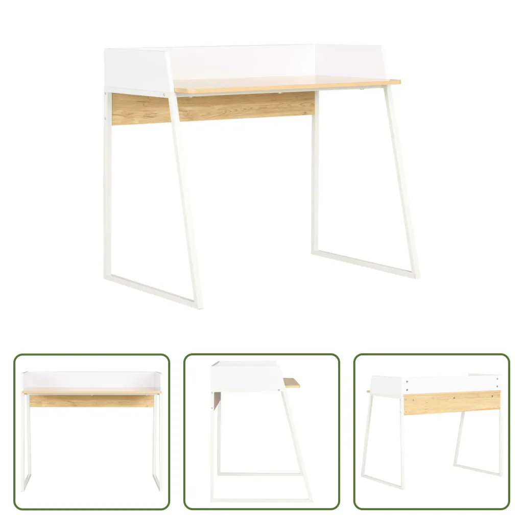 Bureau bicolore blanc et chêne 90x60 cm structure robuste et moderne - 8
