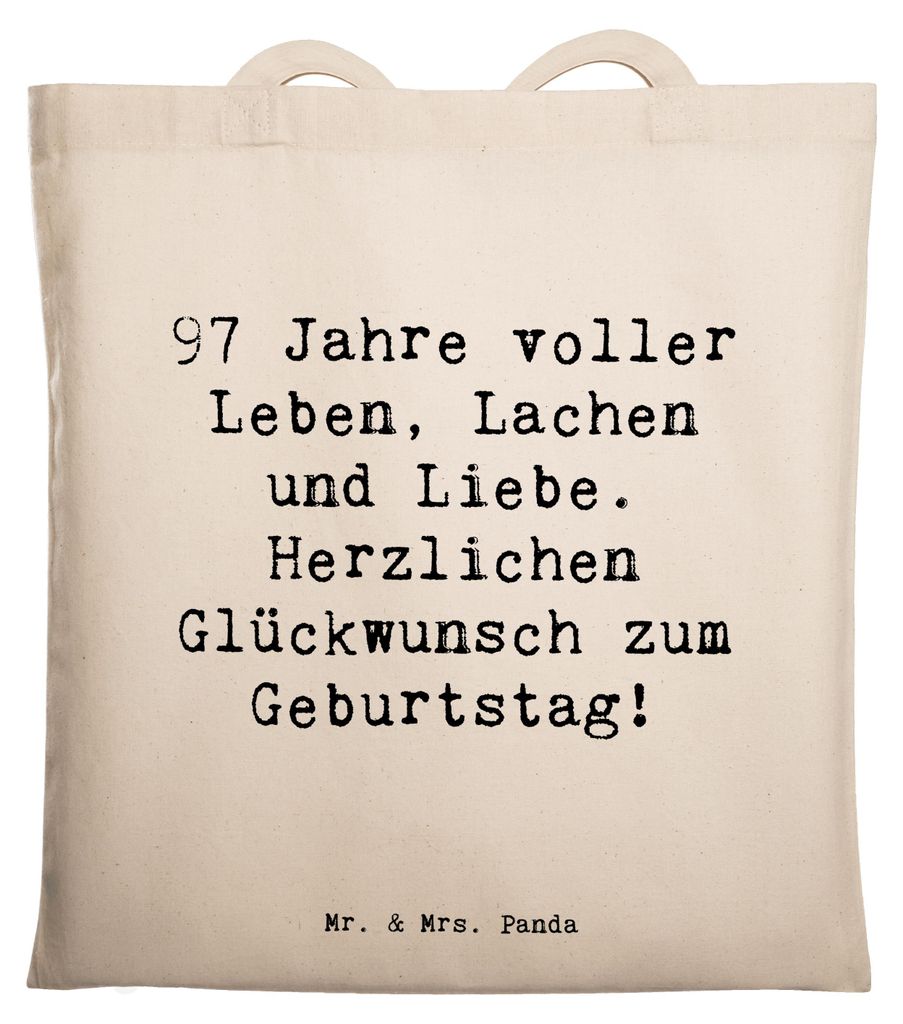 Mr. & Mrs. Panda canvas tasche Spruch 97. Geburtstag - Transparent - Geschenk, Tragetasche, Happy Birthday, Tote Bag, 97 Jahre, Alter, Dankbarkeit,...