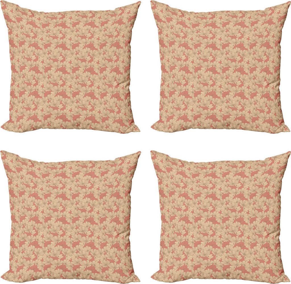 ABAKUHAUS Blumen Kissenbezug Set (4 Stück), Simplistic Nostalgische Blumen, Moderner Doppelseitiger Digitaldruck, 45 cm x 45 cm, Champagne Coral