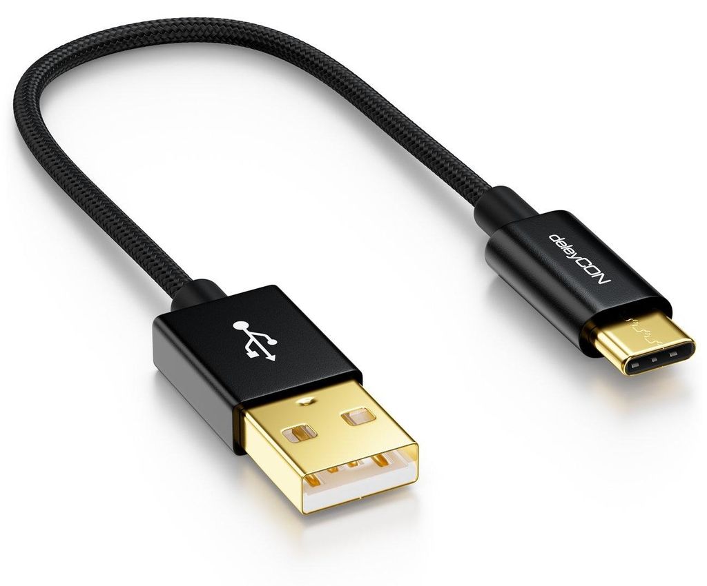 deleyCON 15cm USB-C auf USB-A Kabel Ladekabel Datenkabel Produktbild 