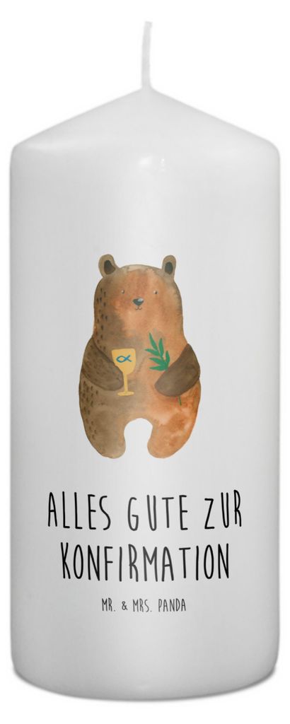 Mr. & Mrs. Panda Kerze Bär Konfirmation 15 x 7 cm - Weiß - Geschenk, Erinnerungskerze, Stumpenkerze, Evangelisch, Wachskerze, Blockkerze, Gottesd...
