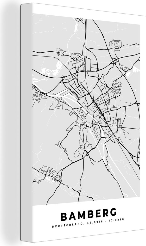 OneMillionCanvasses - Leinwandbilder - 90x140 cm, Karte - Bamberg - Deutschland - Karte - Stadtplan, Wandbilder Kunstdruck Wanddekoration - Foto ...