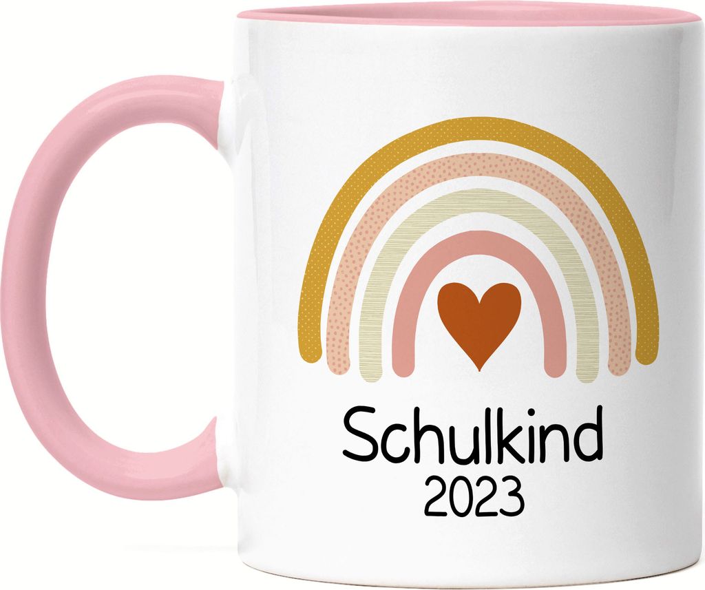Schulkind 2023 Tasse Rosa Einschulungsgeschenk Grundschule 1. Klasse Schulstart Herzen Motiv