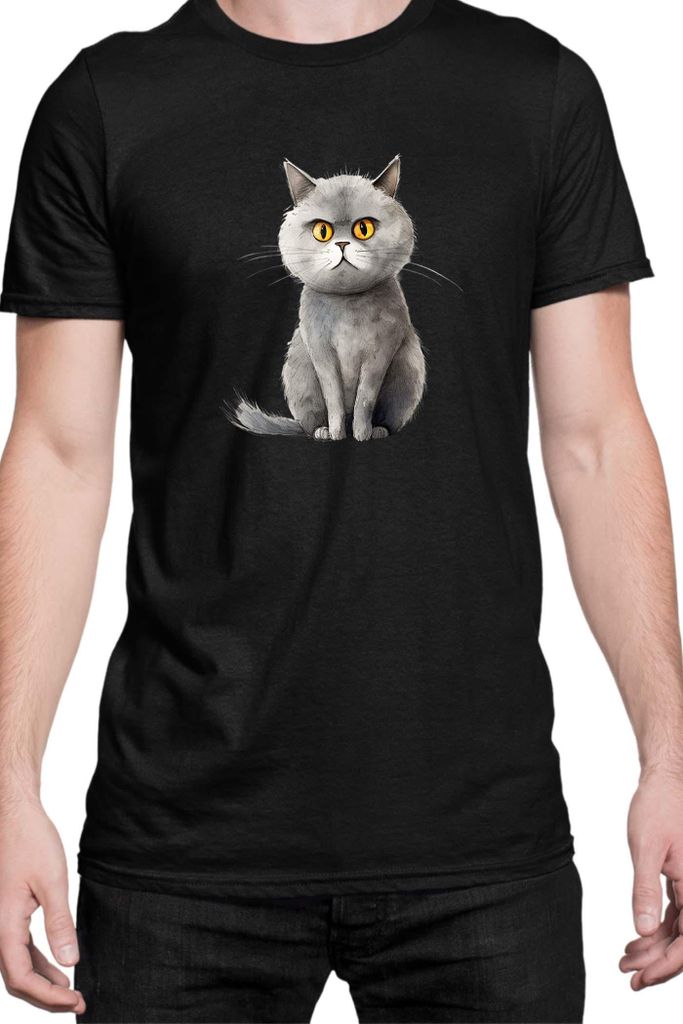 Herren T-Shirt Funny Cats Breeds British Shorthair Cat 017, Man 5XL / Schwarz