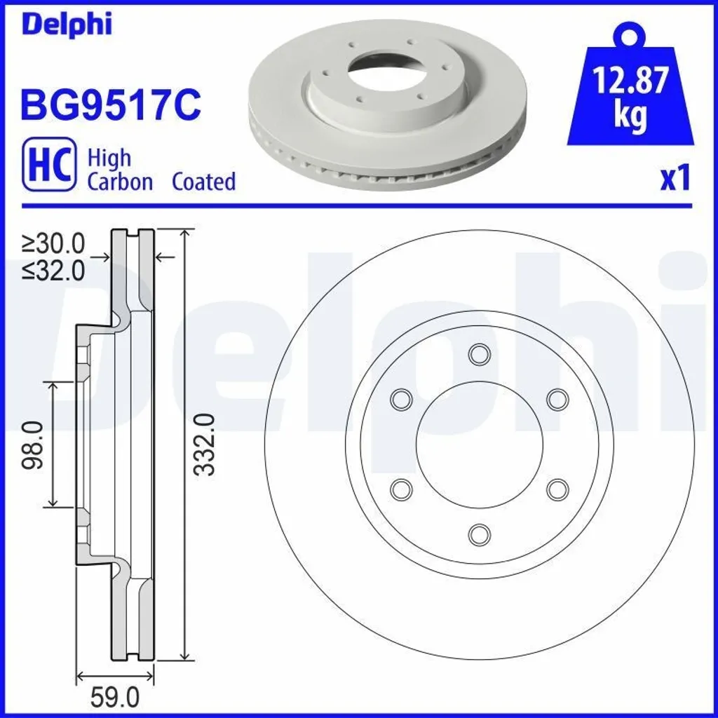 Disque de frein Delphi BG9517C avec revêtement anticorrosion pour auto