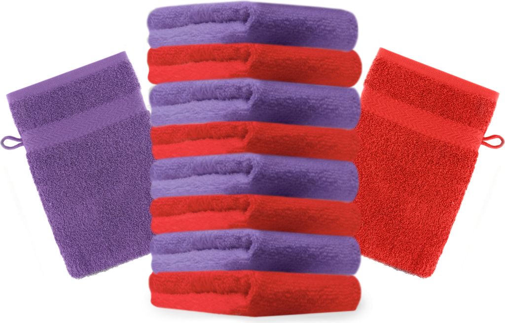 Betz 10 Stück Waschhandschuhe 16x21 cm PREMIUM 100% Baumwolle Farbe: rot und lila