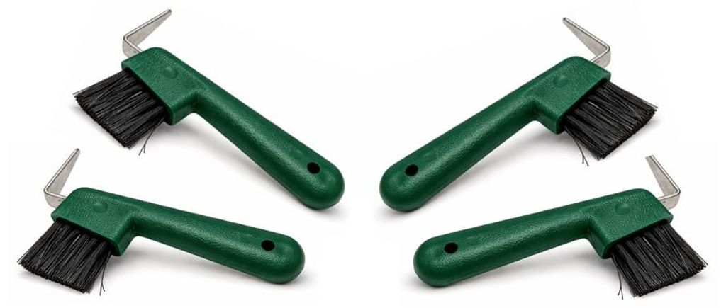 Hufkratzer mit Bürste, Kunststoffgriff, Huf-Pick, 4 Stück