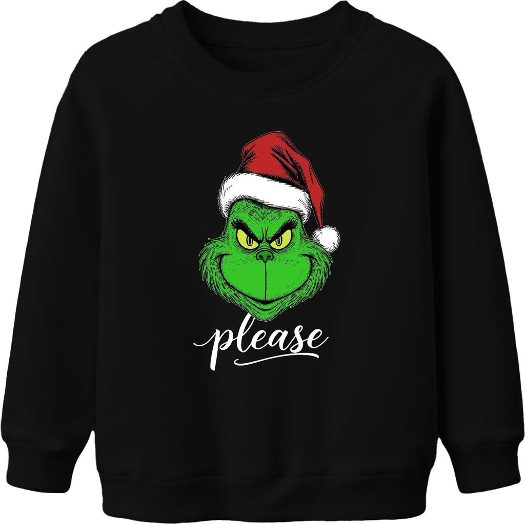 Grinch please Weihnachten Wichtel lustig Geschenk Weihnachtsgrinch Uni Kinder Sweatshirt Pullover, Schwarz, 116