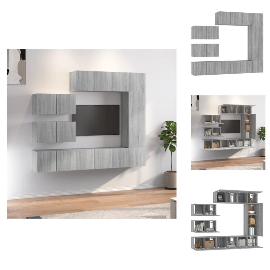 vidaXL 8-tlg. TV-Schrank-Set Grau Sonoma Holzwerkstoff - TV-Möbel