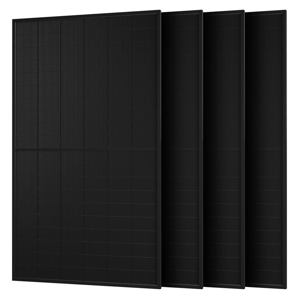 Powerness 4x 500Wp Full Black Bifazial Glas-Glas Solarmodule, 2000Wp Bifazial PV Panel für Balkonkraftwerk (0% MwSt)