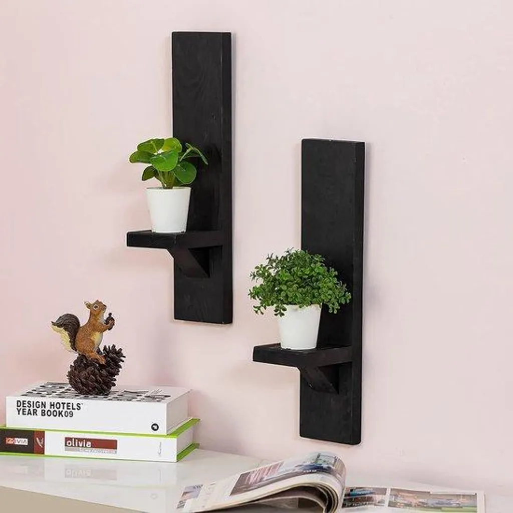 Lot de 2 éléments décoratifs muraux en bois noir style géométrique