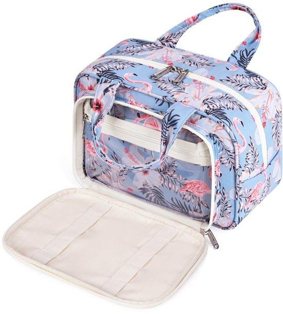 Große hängende Kulturtasche, Reisetasche für Make-up, Kulturtasche, Kosmetik-Organizer für Frauen und Mädchen, Aqua Flamingo