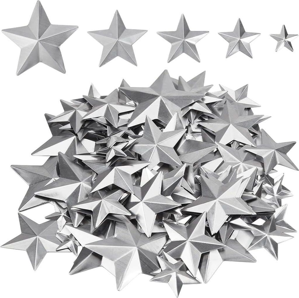 100 STÜCK 5 Größen Galvanisierte Kleine Metallsterne - Vintage Rustikale Stern Ornament - Dreidimensionale Weihnachtsbaumsterne zum Aufhängen -...