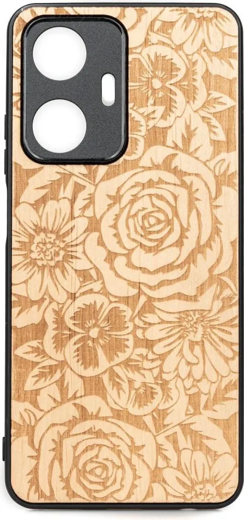 Protection Realme C55 en bois naturel design Roses pour usage quotidien