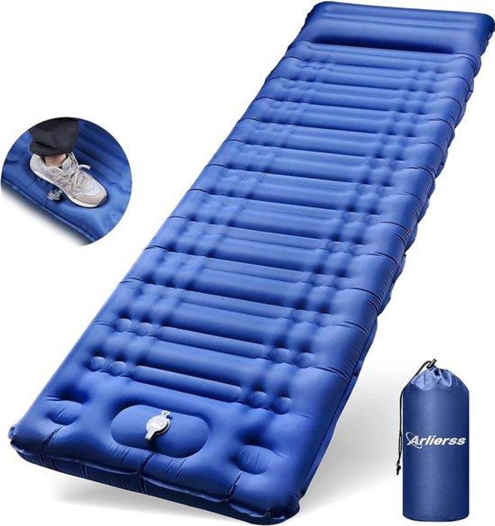 Ultralicht luchtmatras, blauw, ingebouwde pomp, buitenslaapmatras met kussen, voor wandelen, reizen