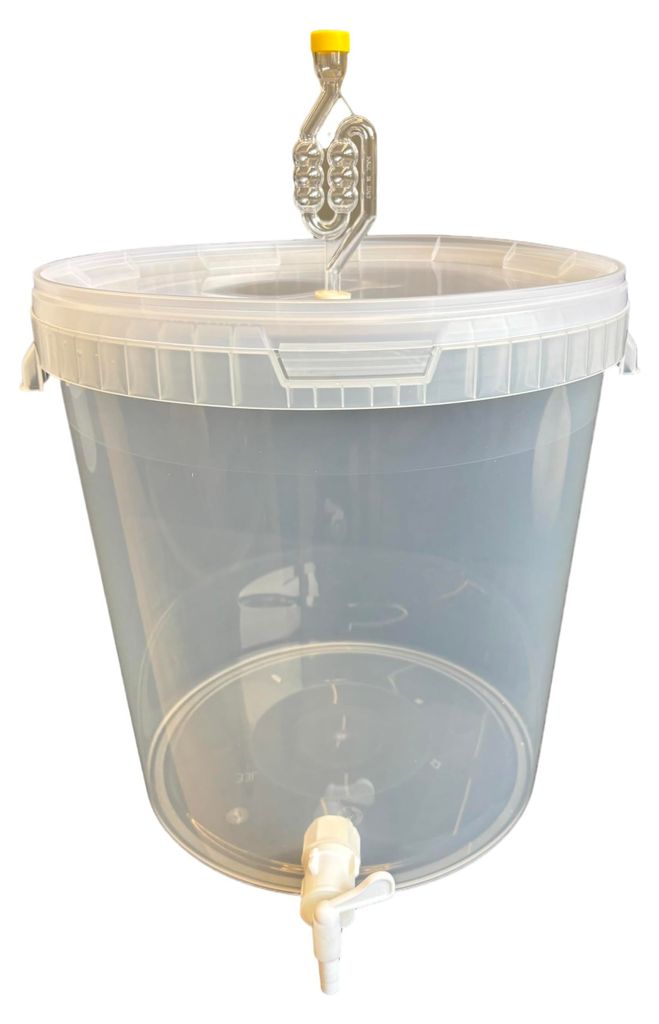 SILPLAST Kompletter Gärbehälter Set 33L Gäreimer mit Gärröhrchen, Dichtgummi und Ablaufhahn Transparent