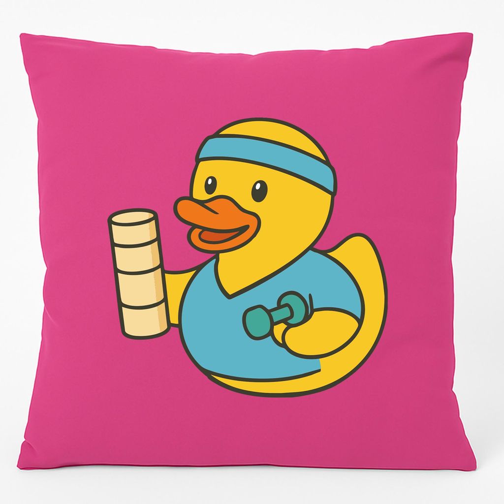 Huuraa Kissen Quietscheente Physiotherapie Comic Gummiente 40x40cm mit Füllung Fuchsia Baumwolle Dekokissen Geschenkidee