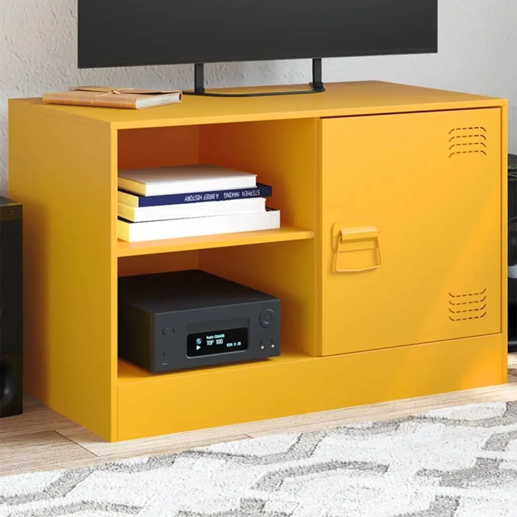 Meuble TV en acier jaune moutarde | Rangement compact et robuste - 2