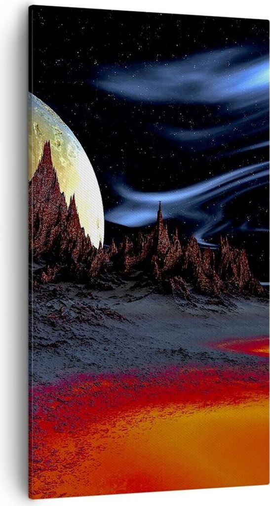 Bild auf Leinwand - Leinwandbild - Planeten Mond Universum - 55x100cm - Wand Bild - Wanddeko - Leinwanddruck - Bilder - Kunstdruck - Wanddekoration...