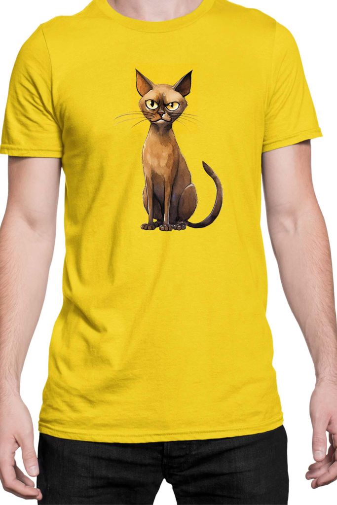 Herren T-Shirt Funny Cats Breeds Burmese Cat 019, Man S / Gelb