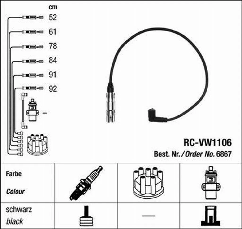 NGK 6867 Set cavi accensione OE compatibile con Transporter IV