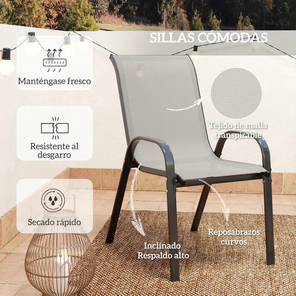 Salon extérieur gris clair en acier robuste et textilène haute densité - 6